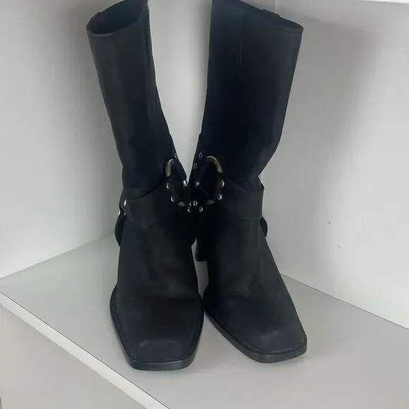MICHAEL Michael Kors Heeled Moto Boot Black Leather 7 - Picture 3 of 13